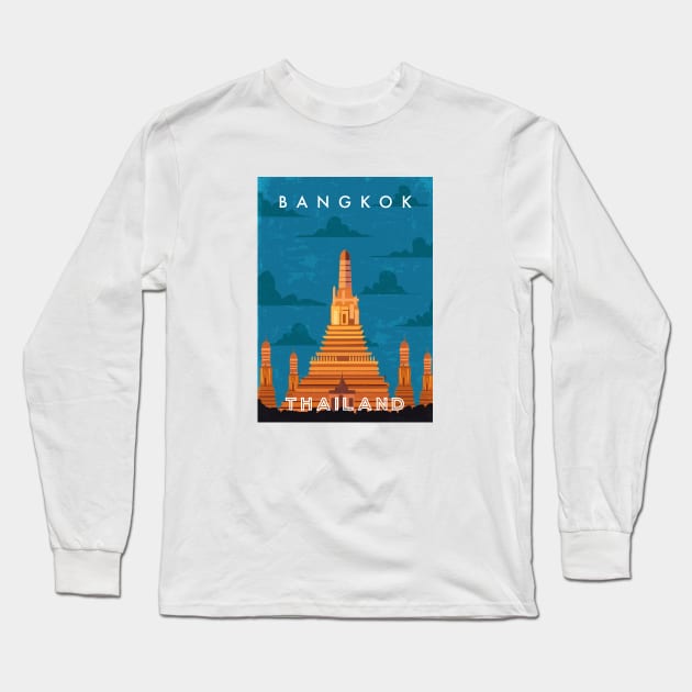 Bangkok, Thailand. Retro travel poster Long Sleeve T-Shirt by GreekTavern